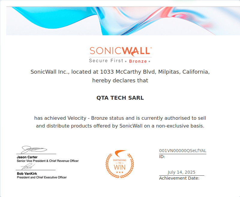 QTA TECH Becomes an Official Bronze Partner of SonicWall